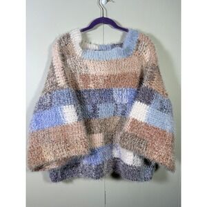 Handmade Fuzzy Crochet Patchwork Sweater Oversized Heavy Top 1x-3x?